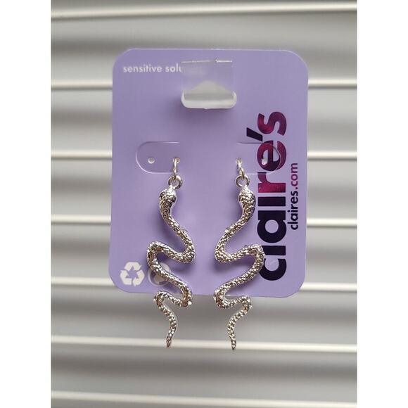 Claires Snake Earrings Silver Dangling Dangle Drop Earring Rhinestone Reputation - Picture 1 of 4
